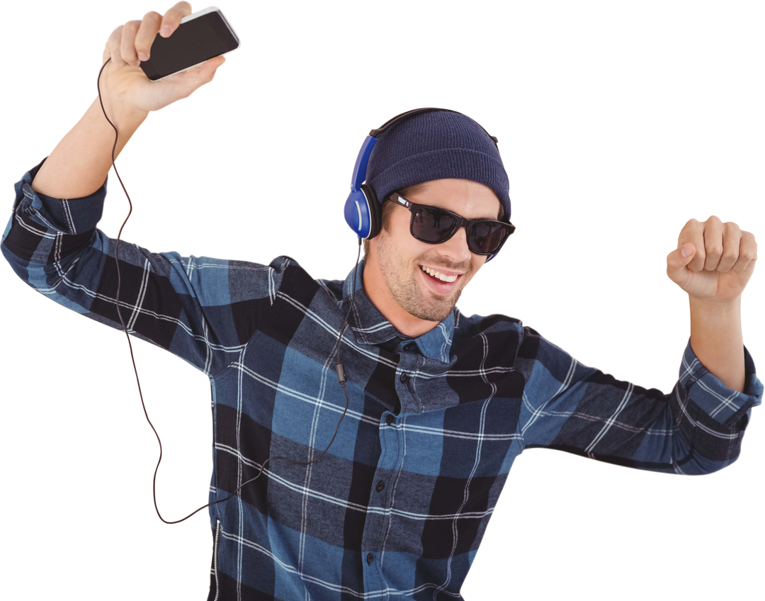 Happy Hipster Wearing Headphones Enjoying Music Transparent Background - Download Free Stock Images Pikwizard.com