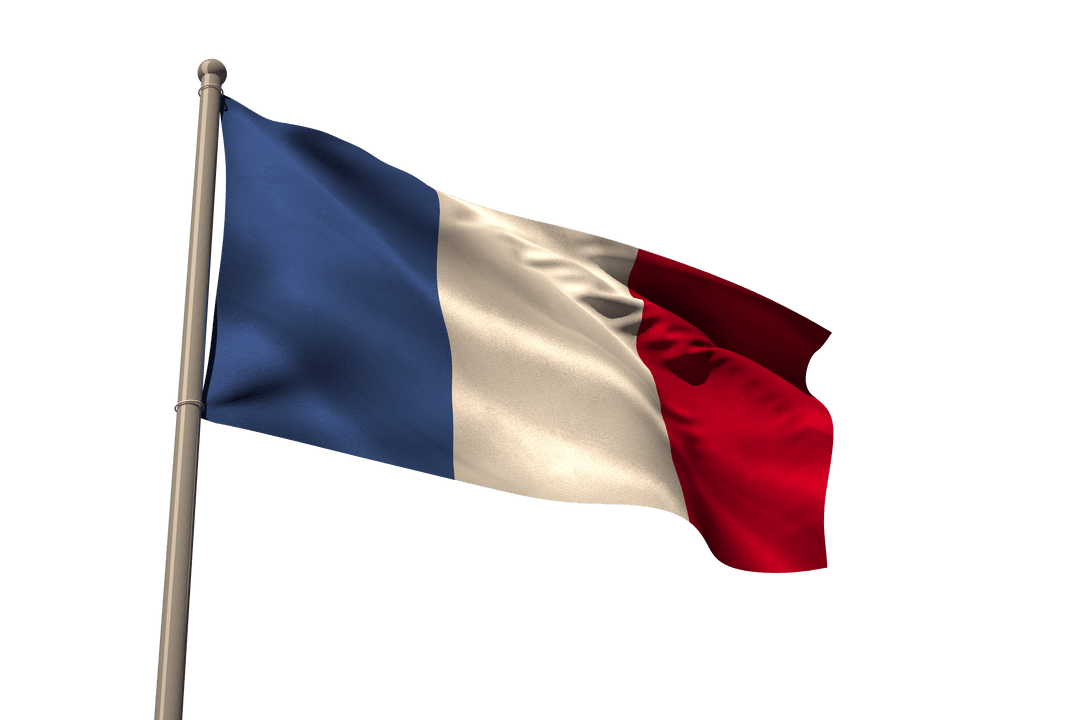 Waving French Flag on Transparent Background