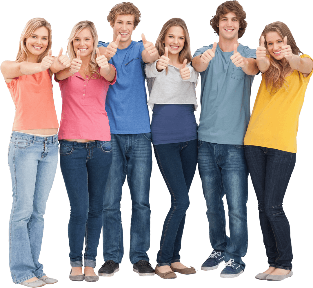 Group of Friends Smiling and Giving Thumbs Up on Transparent Background