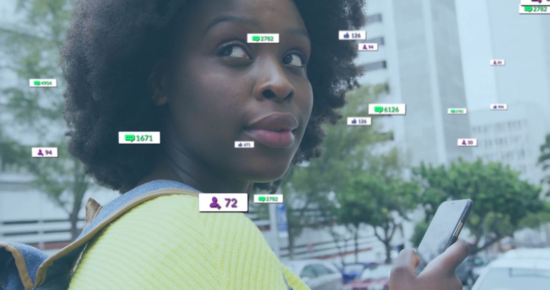 Woman Connected on Smartphone with Social Media Notifications