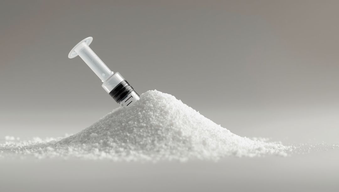 Clear Syringe on White Granules in Minimalistic Setup