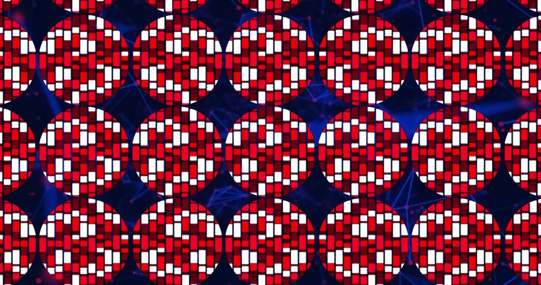 Abstract Geometric Circles with Red and White Squares