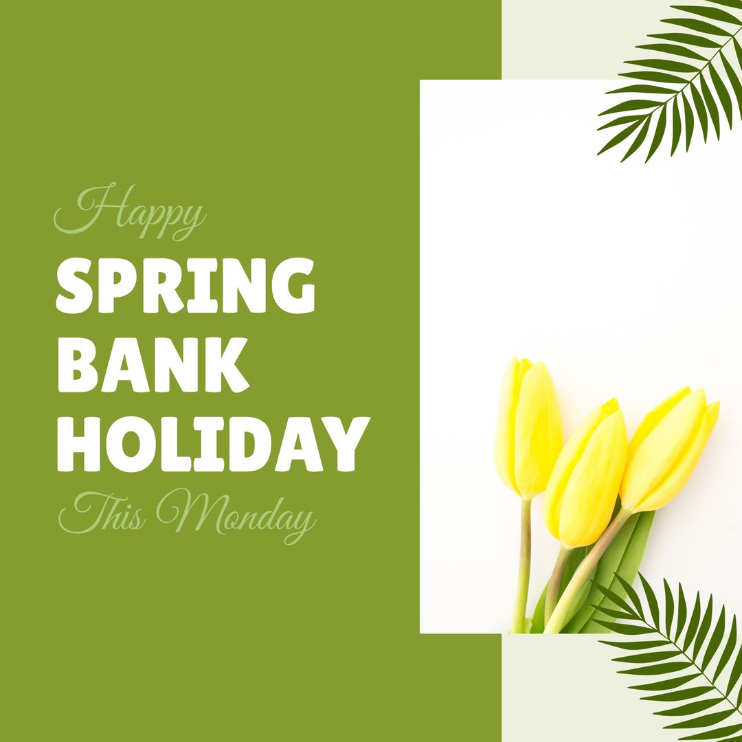Spring Bank Holiday Celebration with Yellow Tulips and Green Foliage