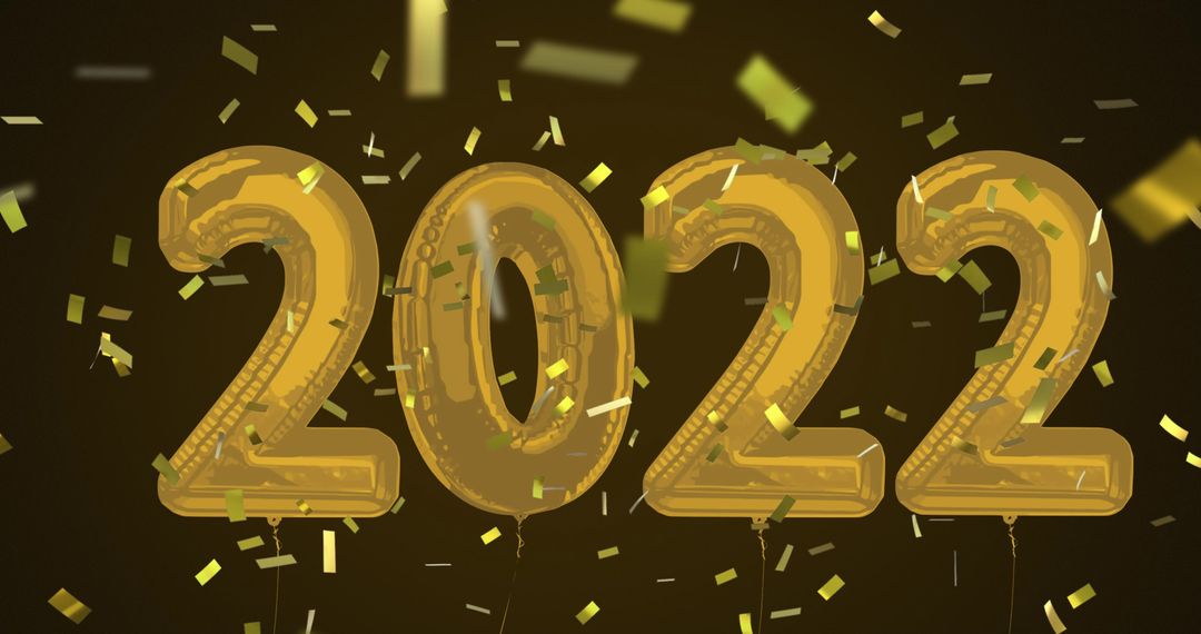 Golden 2022 Balloons with Falling Confetti Celebration