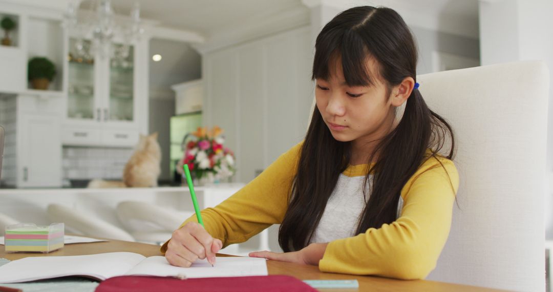 Young Girl Concentrating on Homework at Home in Quiet Study Space - Free Images, Stock Photos and Pictures on Pikwizard.com