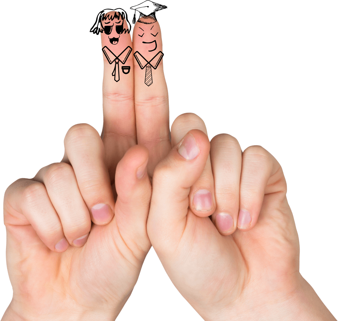 Student Finger Puppets Gesture on Transparent Background