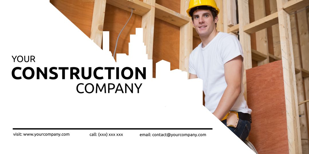 Professional Construction Worker posing on Building Site promoting Construction Company - Download Free Stock Templates Pikwizard.com