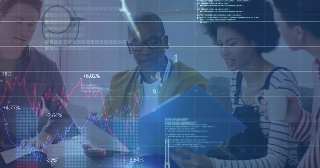 Creative Team Analyzing Financial Data in Modern Office