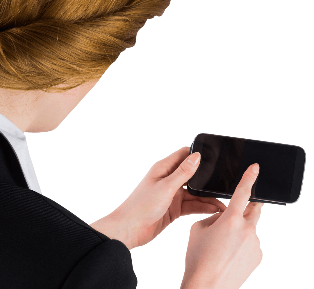 Businesswoman Holding Smartphone with Transparent Background