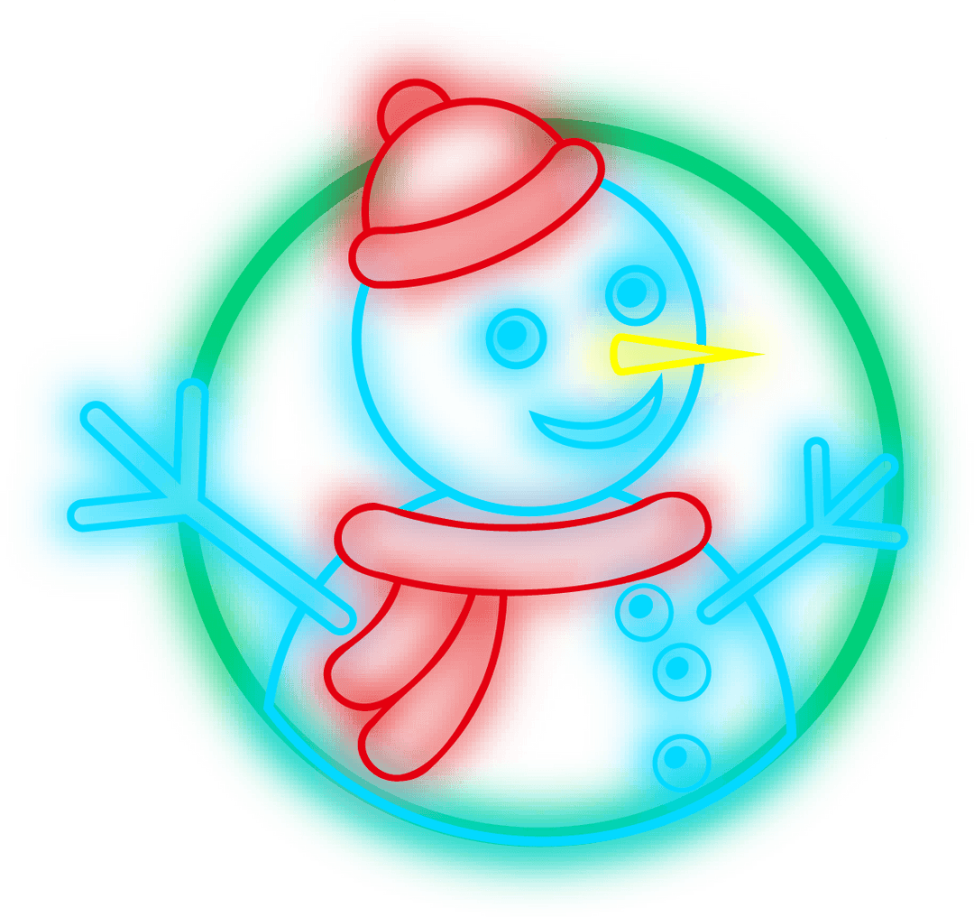 Festive Neon Christmas Snowman with Red Hat Transparent Background