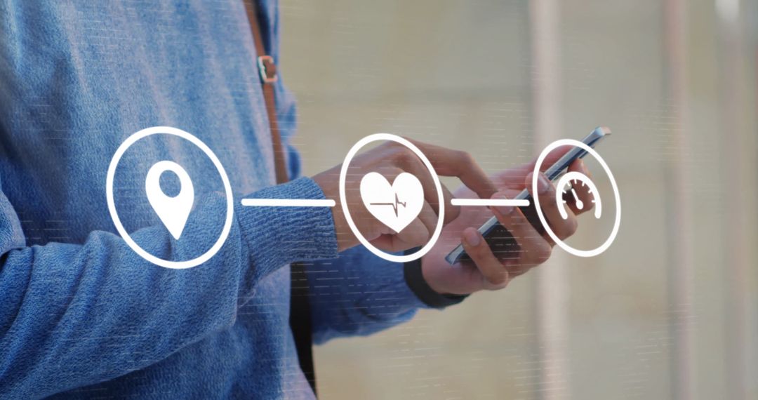 Man Interacting Digital Health Navigation Icons on Smartphone