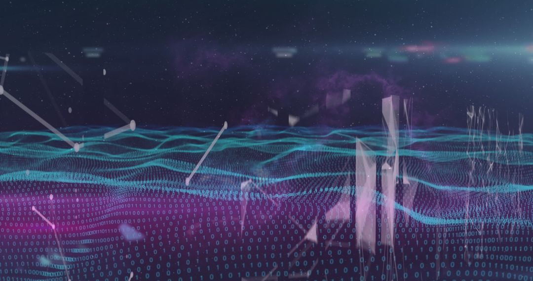 Futuristic Digital Interface with Neon Data Waves