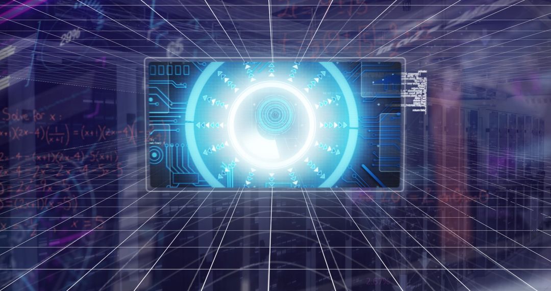 Futuristic Digital Interface in Server Room Background