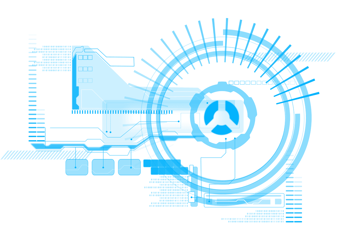 Futuristic Digital Interface with Transparent Schematic Designs