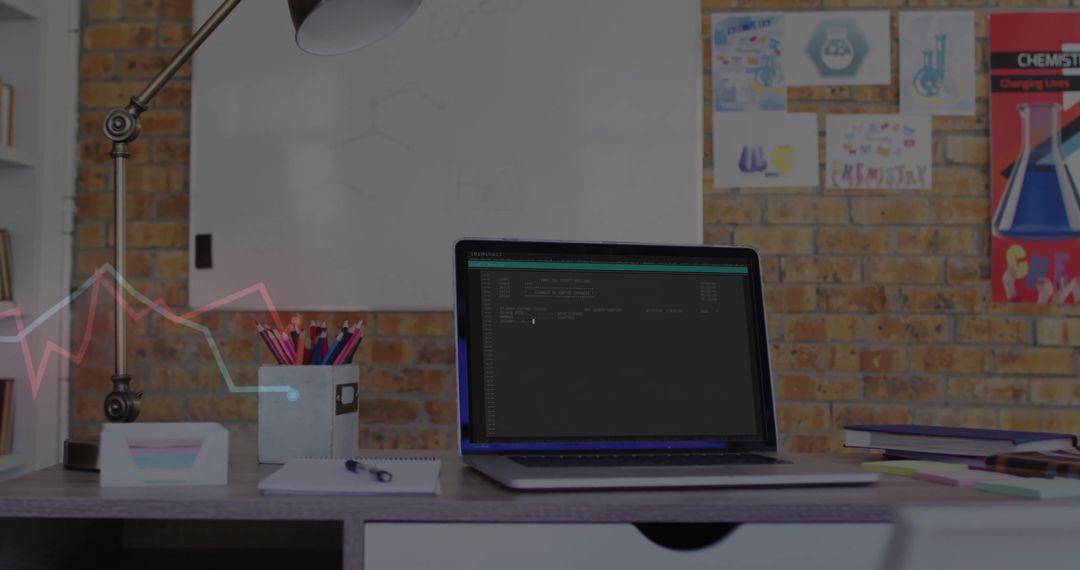 Tech-Savvy Home Office with Coding Laptop and Chemistry Details