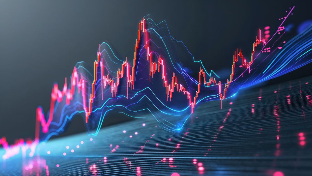 Futuristic Financial Data Visualization with Neon Candlesticks