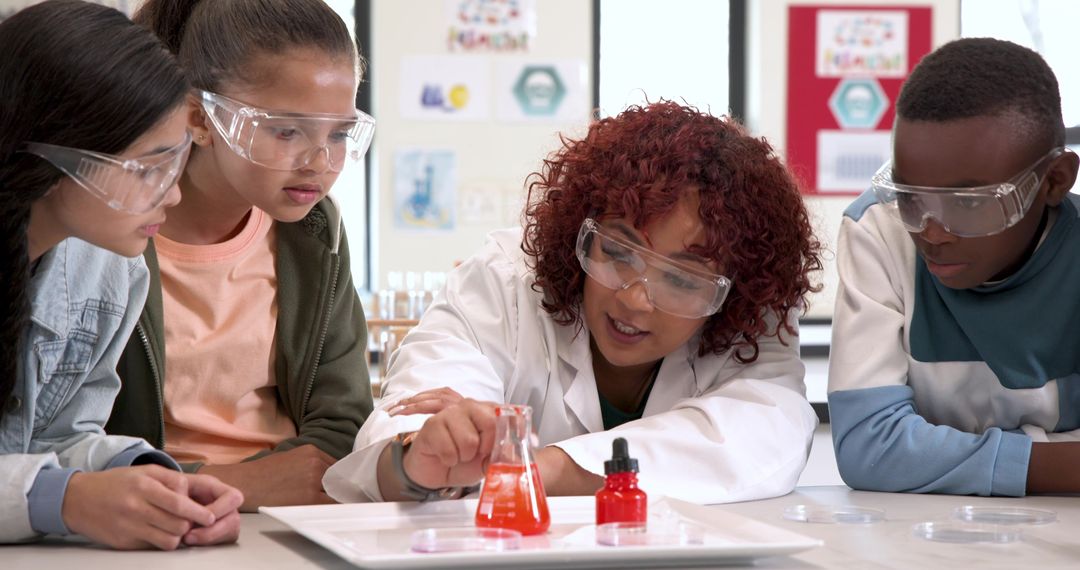 Teacher Demonstrating Chemistry Experiment with Students in Science Class