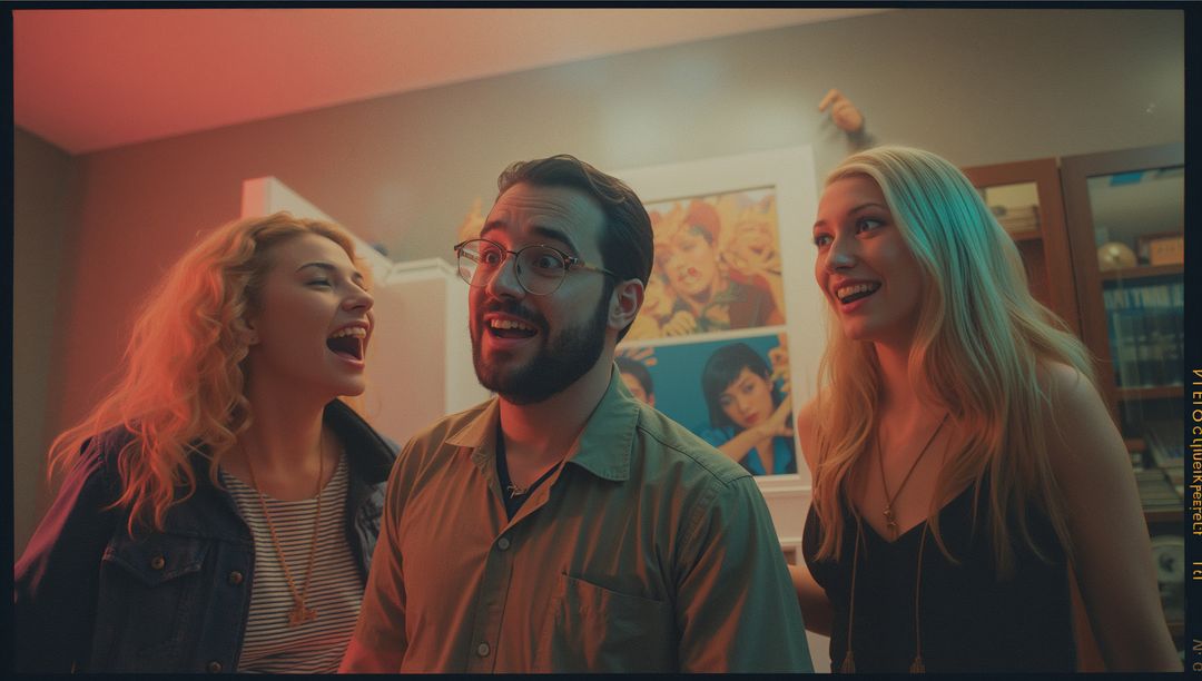 Group of Friends Engaging in Lively Conversation under Warm Lighting