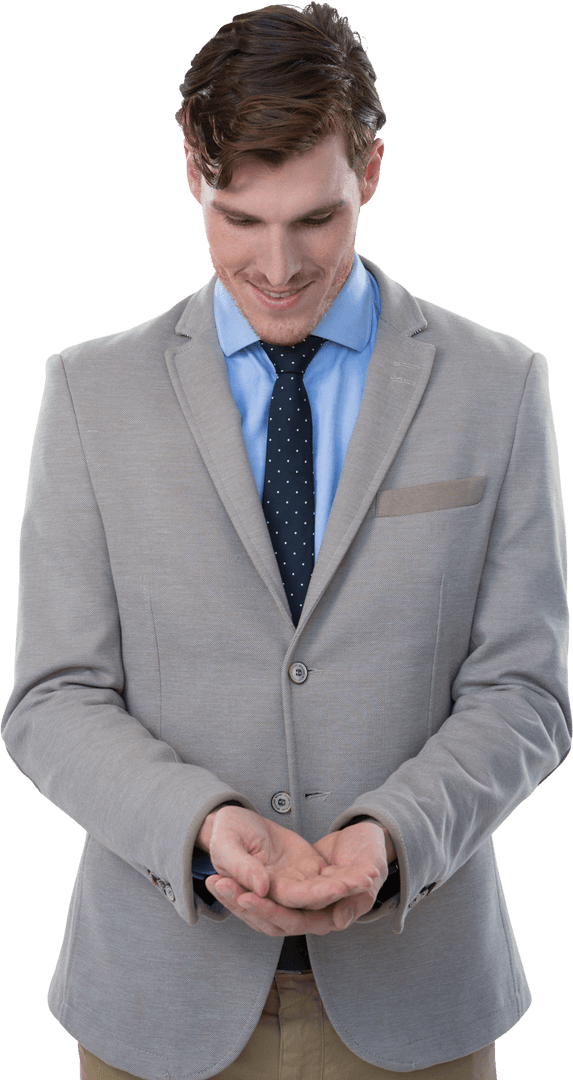 Caucasian Man in Suit Holding Palm Out Transparent Background