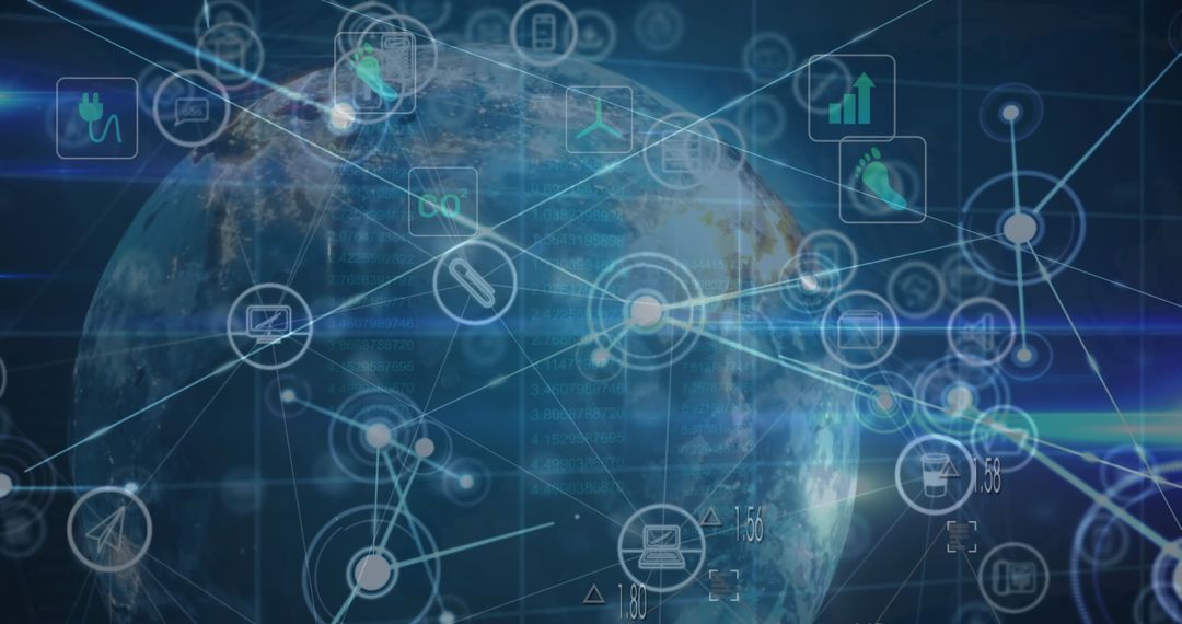 Global Network with Digital Icons and Light Trails