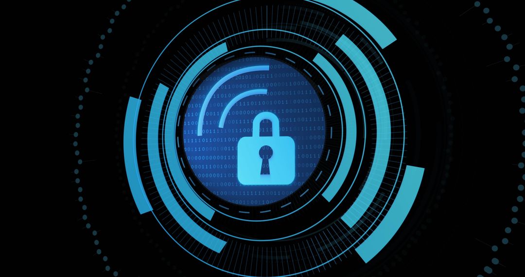 Digital Padlock with Circular HUD Interface Representing Cybersecurity
