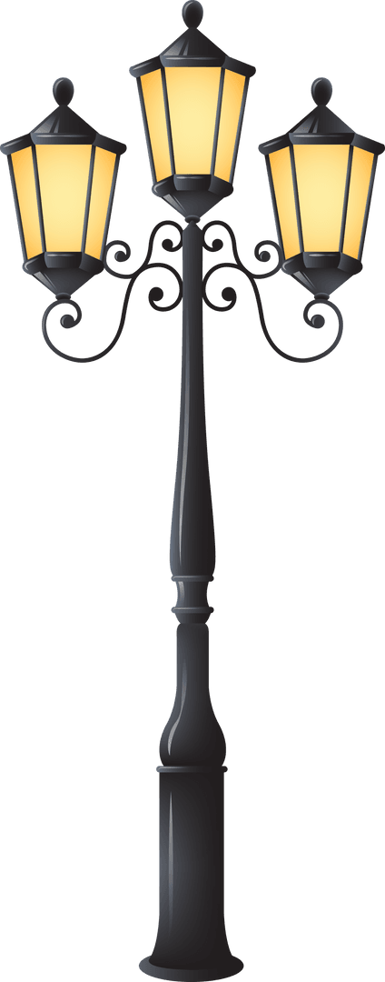 Transparent Vector Illustration of Vintage Triple Street Lamp