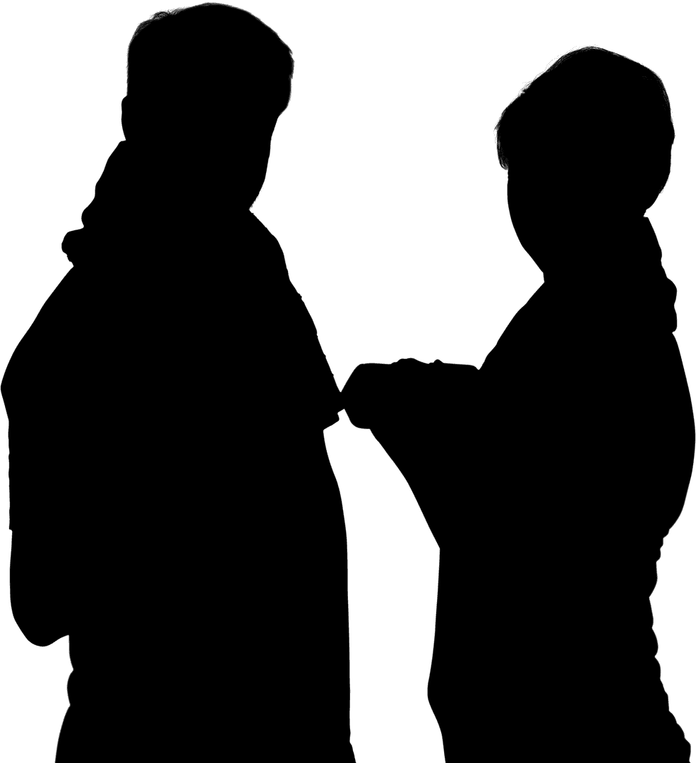 Silhouette of Couple's Hands in Artful Pose on Transparent Background