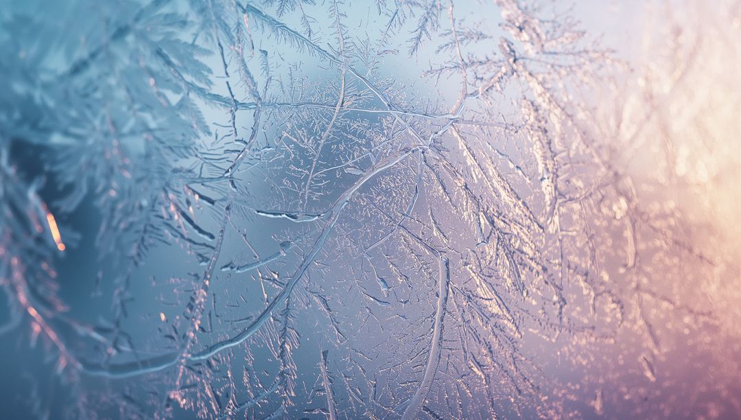 Delicate Frost Patterns on Winter Window at Dawn
