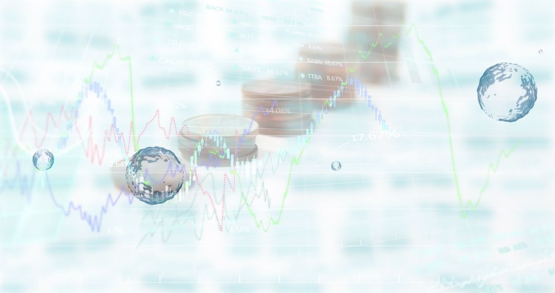 Global Finance and Economics Abstract Concept with Coins and Graphs