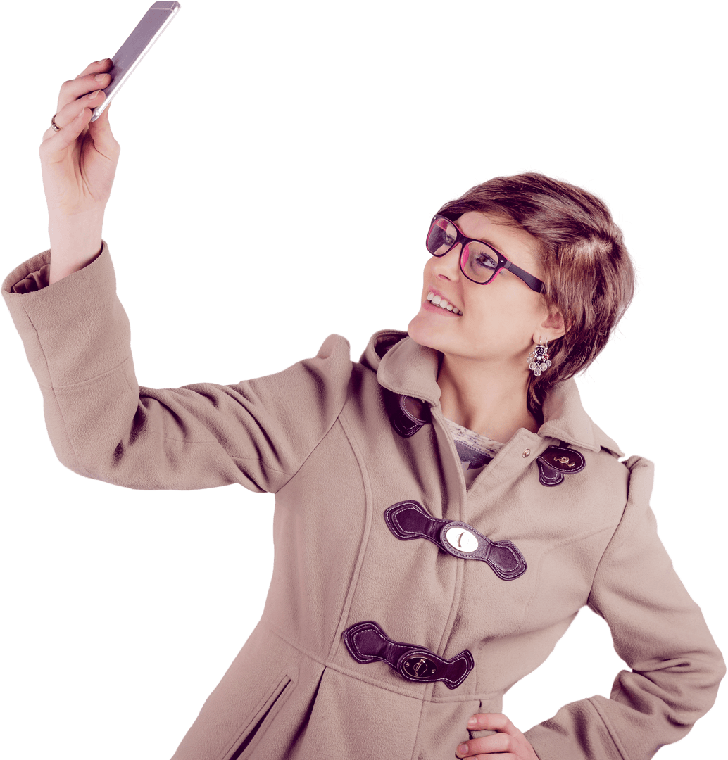Transparent Woman with Glasses Taking a Selfie with Smartphone