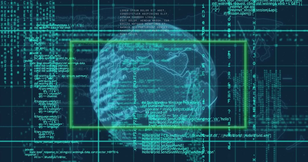Futuristic Globe and Code Background Display