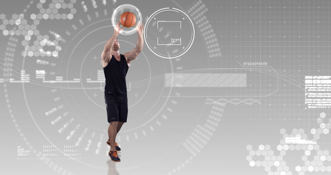 Male Athlete Playing Basketball in Futuristic Digital Interface - Free Images, Stock Photos and Pictures on Pikwizard.com