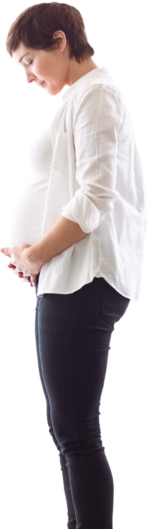 Transparent Side View Of Pregnant Woman Wearing White Shirt And Black Pants - Download Free Stock Images Pikwizard.com