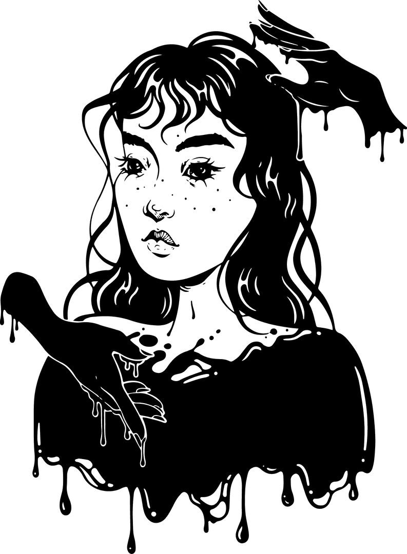 Monochrome Ink Woman with Transparent Background Artistic Portrait