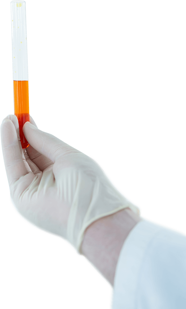 Doctor Holding Transparent Test Tube with Orange Liquid