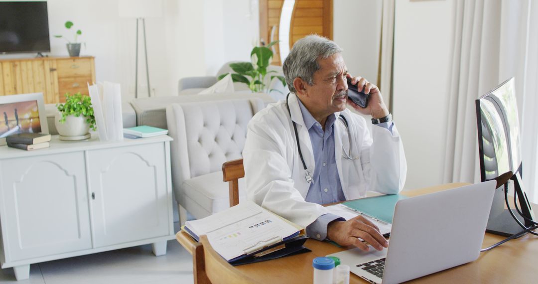 Senior doctor working from home on a call with a patient - Free Images, Stock Photos and Pictures on Pikwizard.com