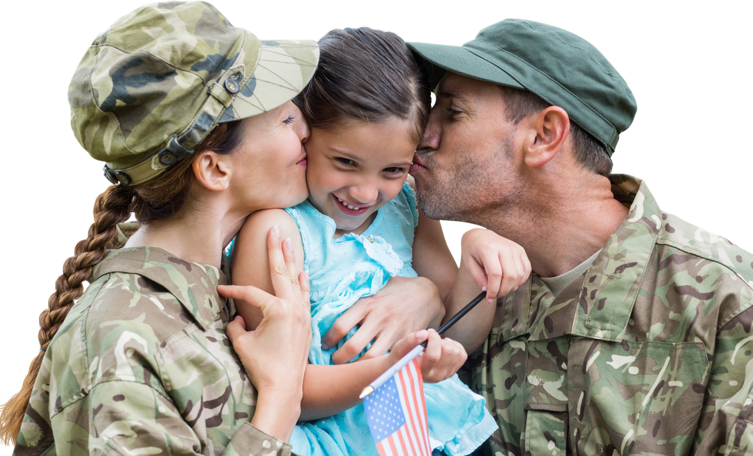 Transparent Caucasian Military Parents Kissing Daughter, Showing love and support - Download Free Stock Images Pikwizard.com