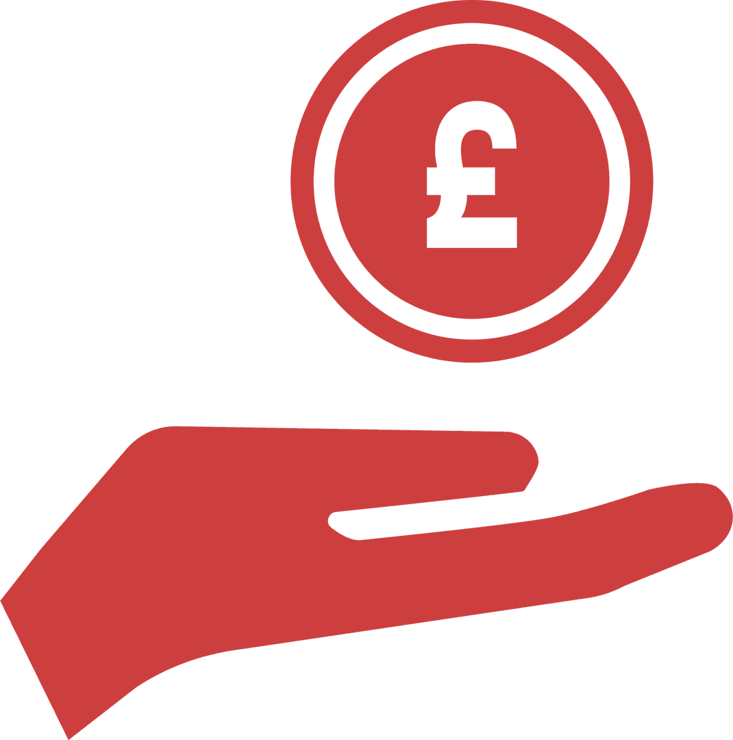 Transparent Red Hand with Pound Coin Icon Illustration