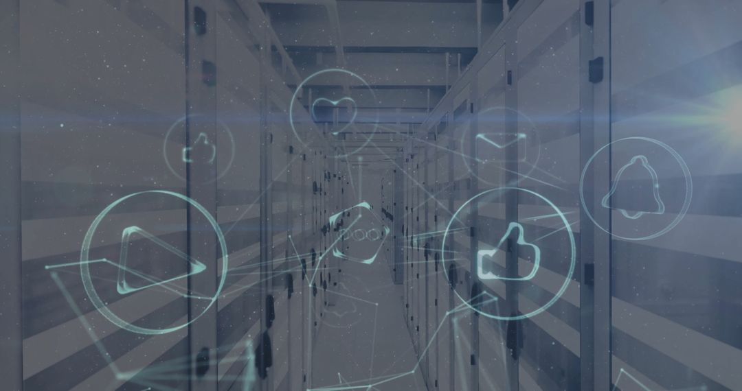 Digital Data Processing Over Computer Servers with Futuristic Icons