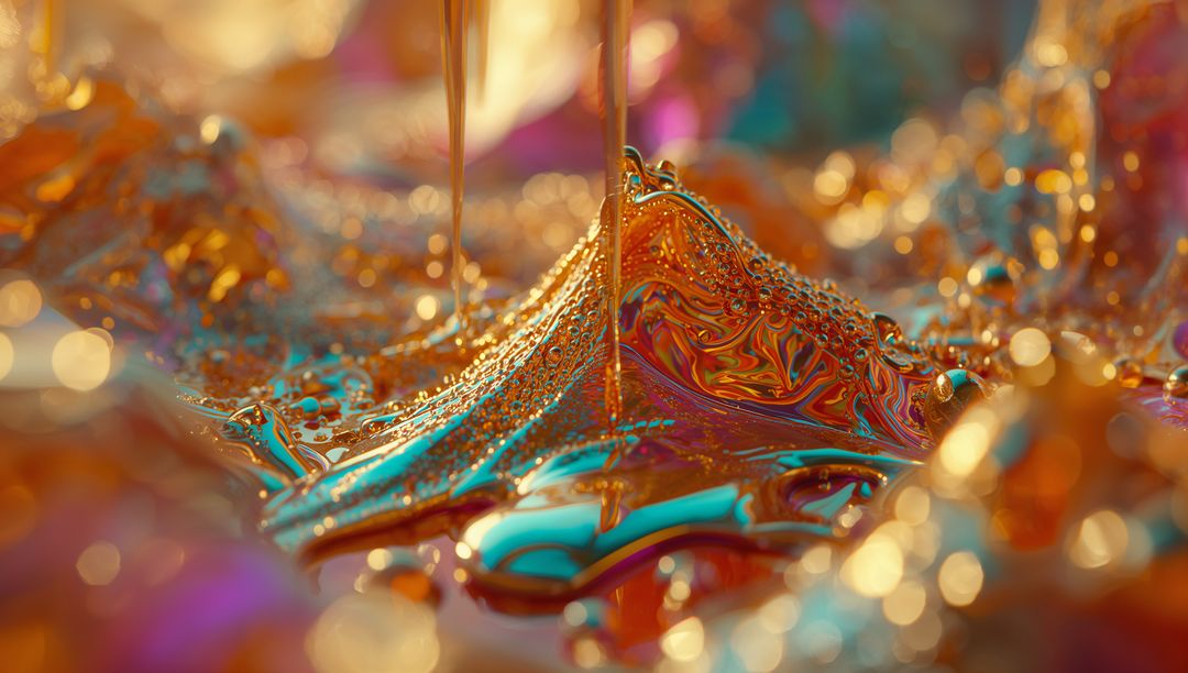 Vibrant Metallic Fluid Dynamics on Reflective Surface