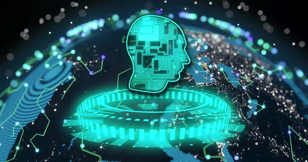 Digital AI Head with Global Connectivity Background