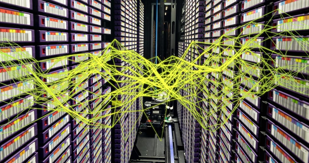 Network Connections Visualized Over Data Servers in High-Tech Facility