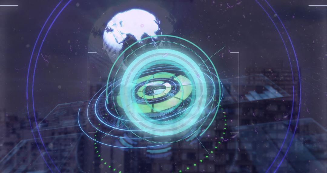 Futuristic Global Data Interface Over Cityscape