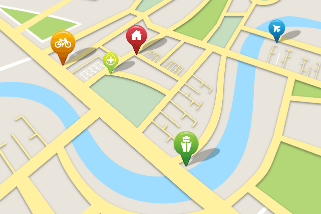 Transparent Illustration of Map with Pins Indicating Spots