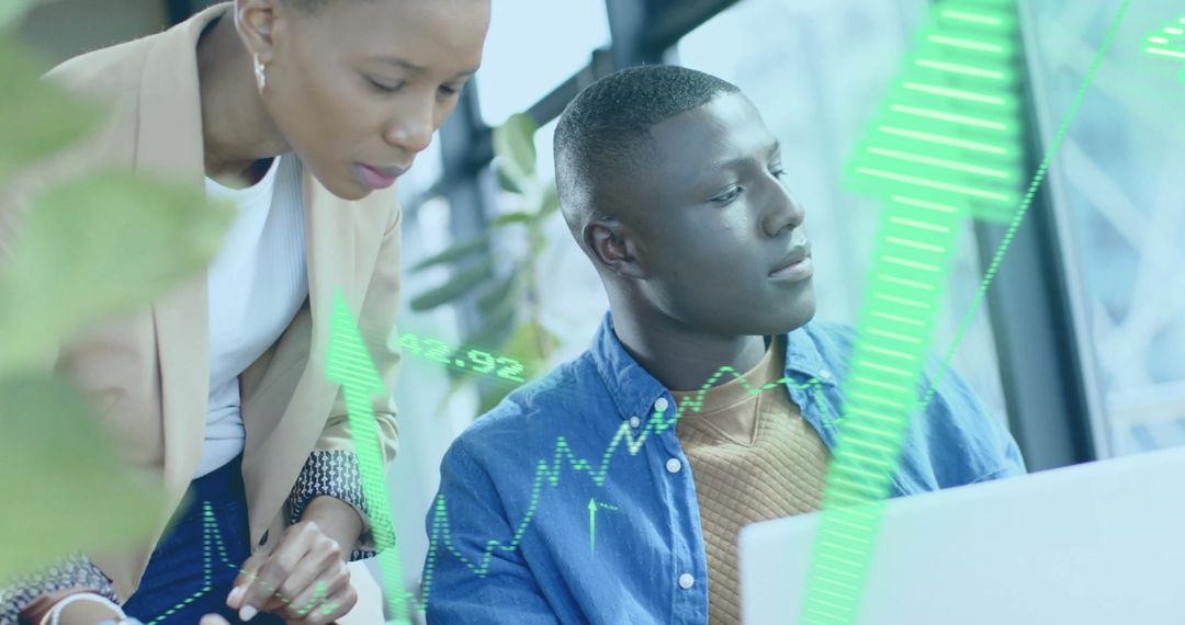 Diverse Professionals Analyzing Financial Data with Holographic Interface