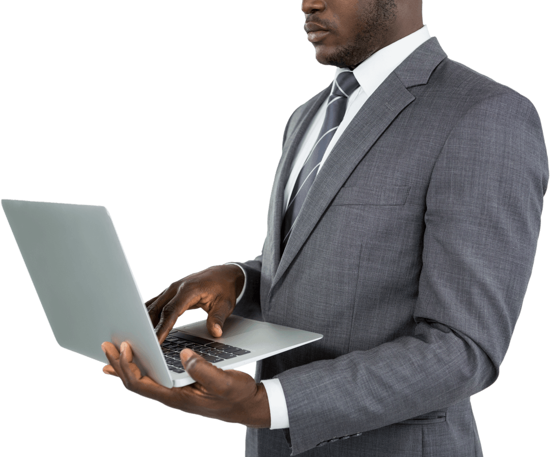 Transparent Midsection of Businessman Using Laptop