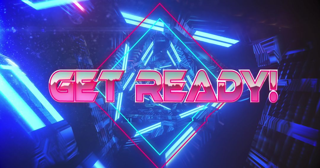 Get Ready Text with Neon Lights and Futuristic Vibes