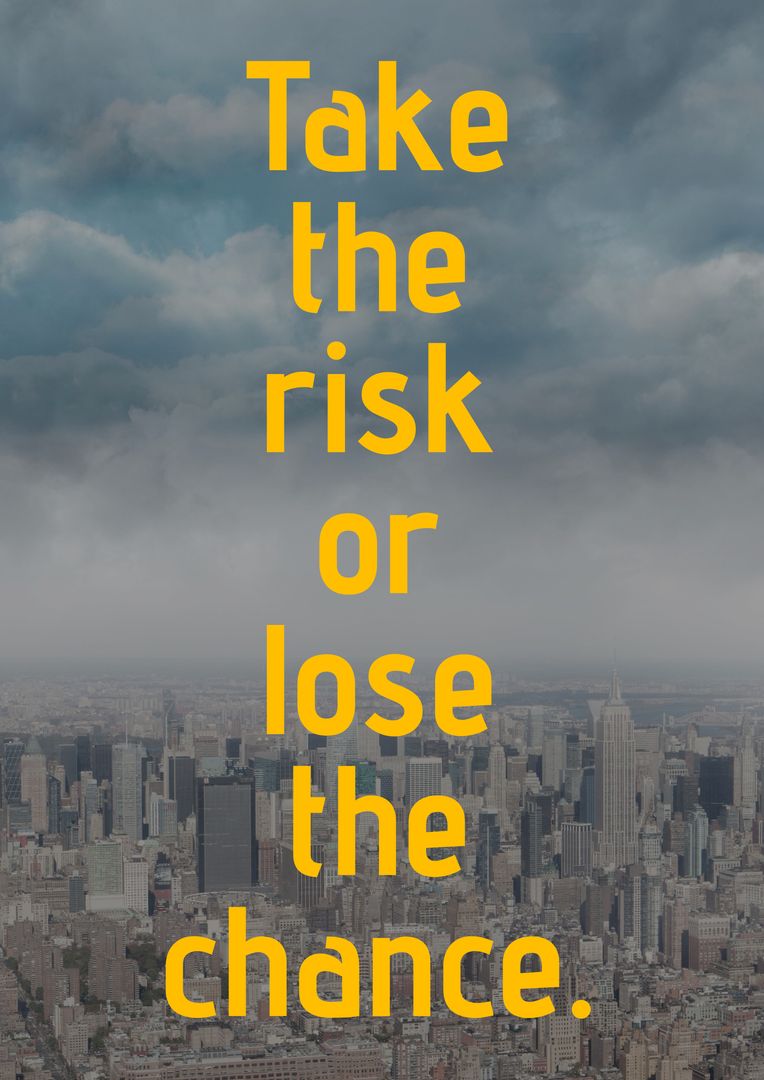 Motivational Quote with Cityscape Background Promoting Taking Risks - Download Free Stock Templates Pikwizard.com