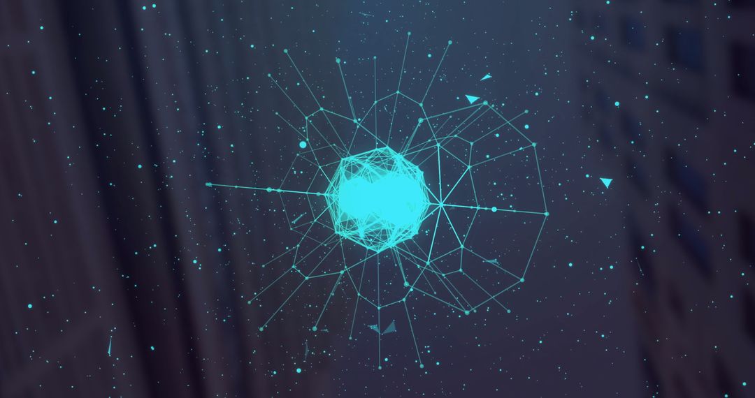 Geometric Wireframe Sphere with Starry Digital Background