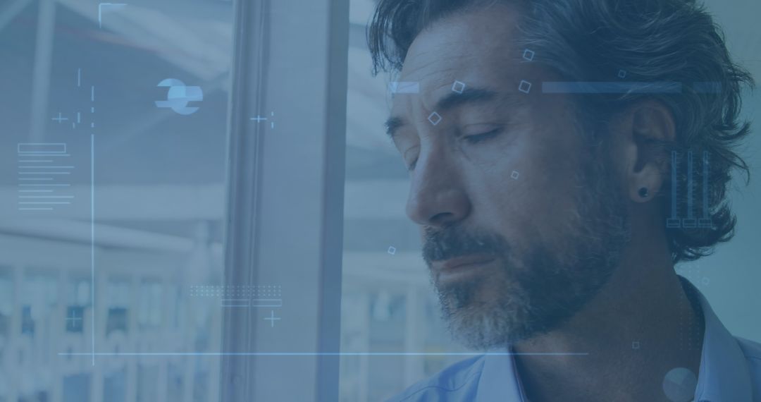 Caucasian Businessman with Digital Overlay Reflecting Innovation